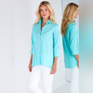 Finley Trapeze 3/4 Sleeve Tunic Top With Relaxed A-line Shape Button Down Shirt